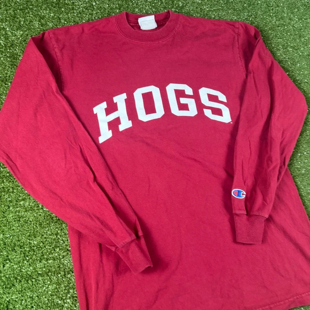Champion Arkansas Razorbacks HOGS Long‎ Sleeve T-Shirt Mens Medium Red NCAA